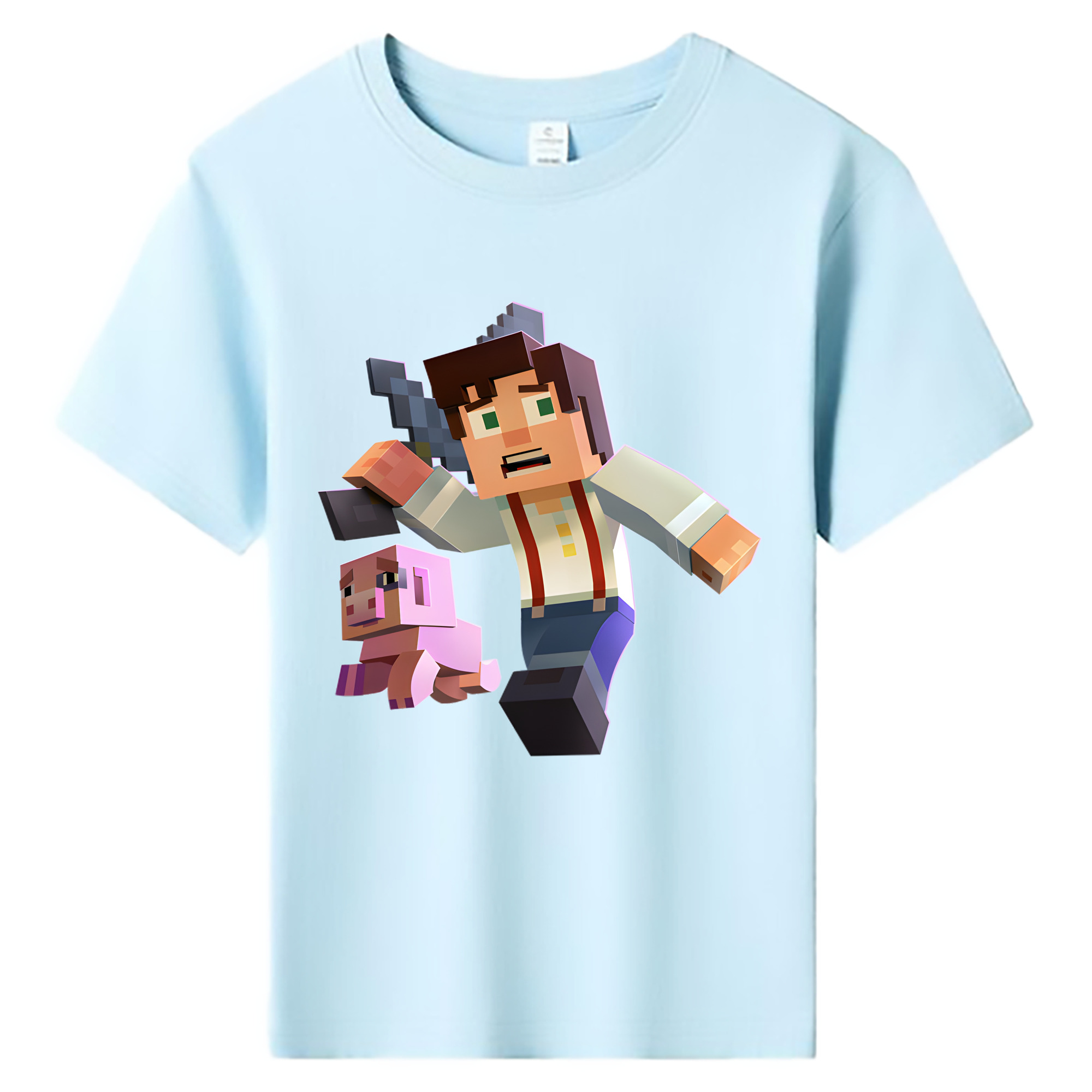 （画像用） マインクラフト ブロックの世界 Minecraft MC Block world 綿100％キッズTシャツ（フロントプリント）